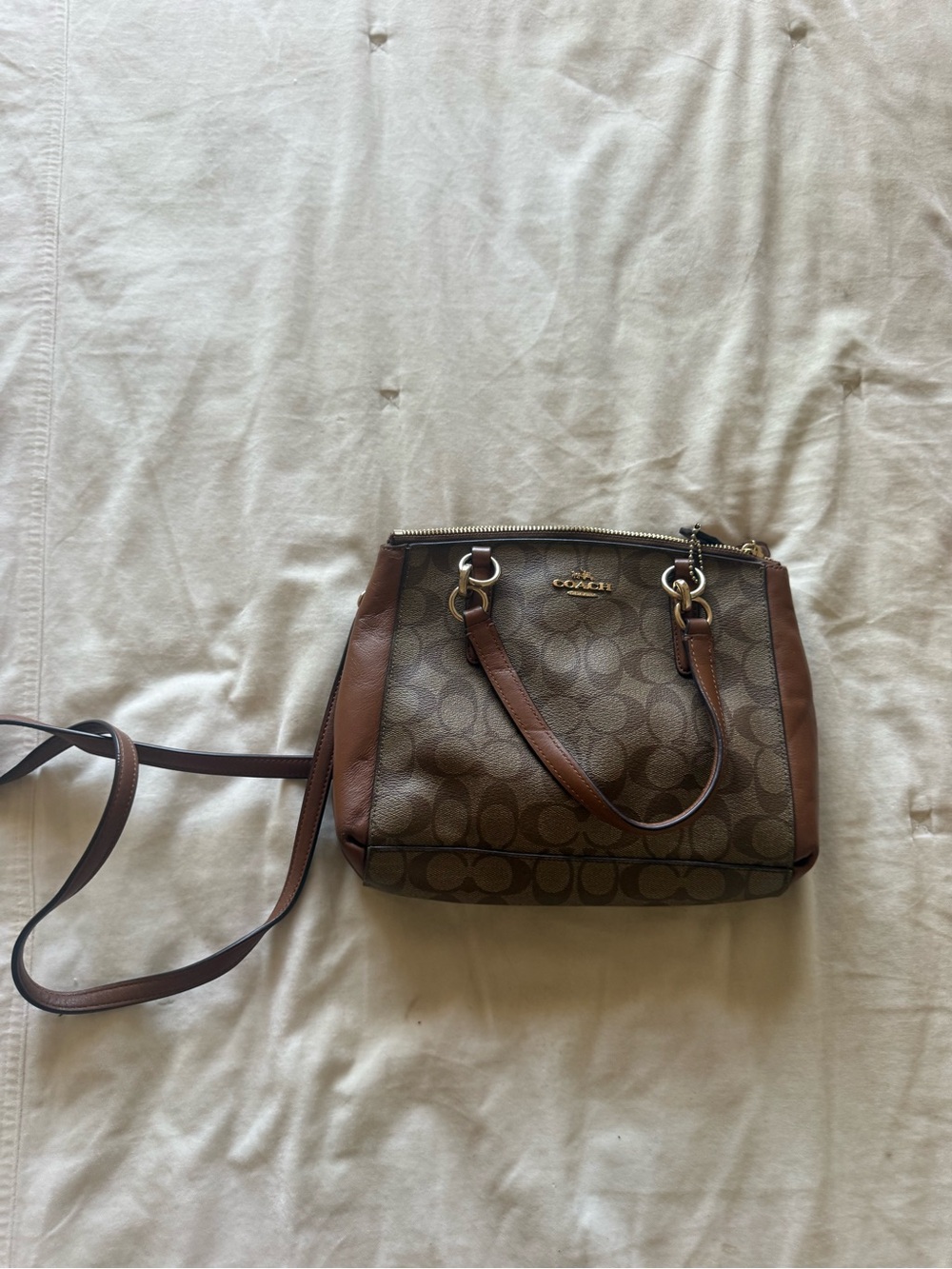 Coach Monogram Canvas Crossbody with Brown Leather Trim